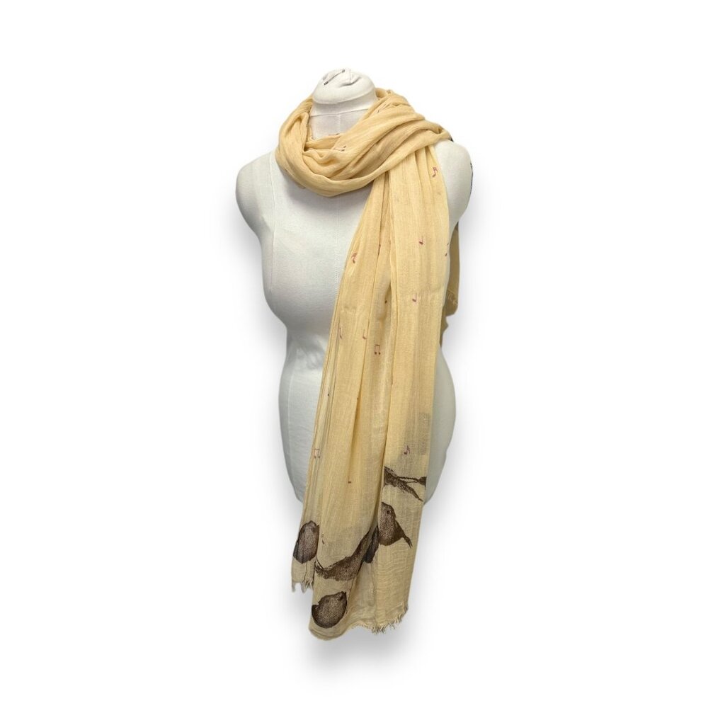 Studio Thirtysix Bird & Music Note Print Viscose Scarf Shawl 74" x 38"